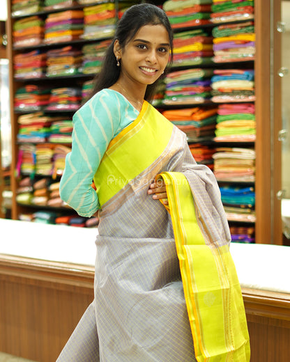 Grey Checked Gadwal Silk Cotton - PD1424