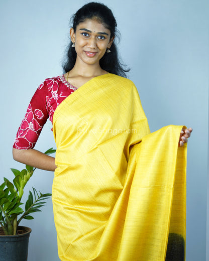 Yellow and Grey Contrast Tussar - PD1312