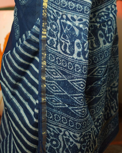 Indigo Dabu Print Kota Doria - PD315