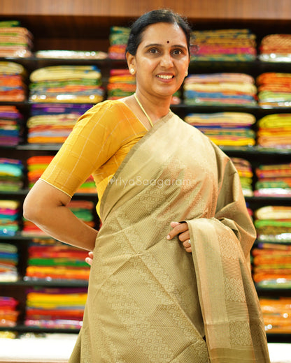 Khaki Mustard Printed Tussar - PD1331