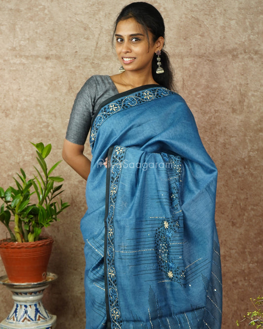 Blue Embroidery Chanderi - PD764