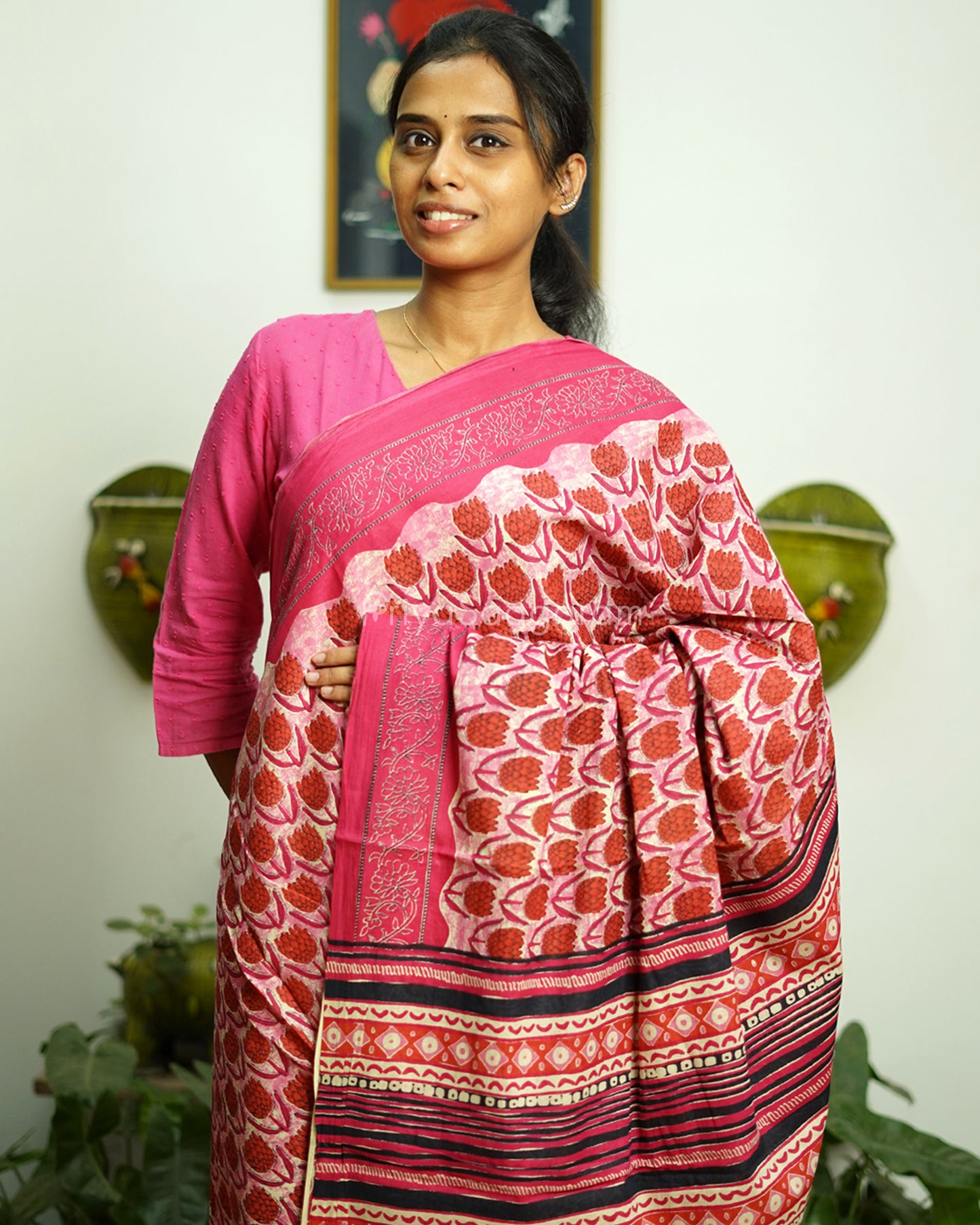 Pretty Pink Blockprint Pure Cotton - PC744
