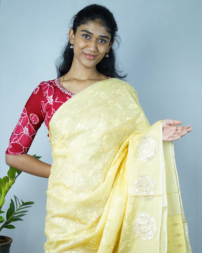 Light Yellow Pita Work Silk Kota - PD740