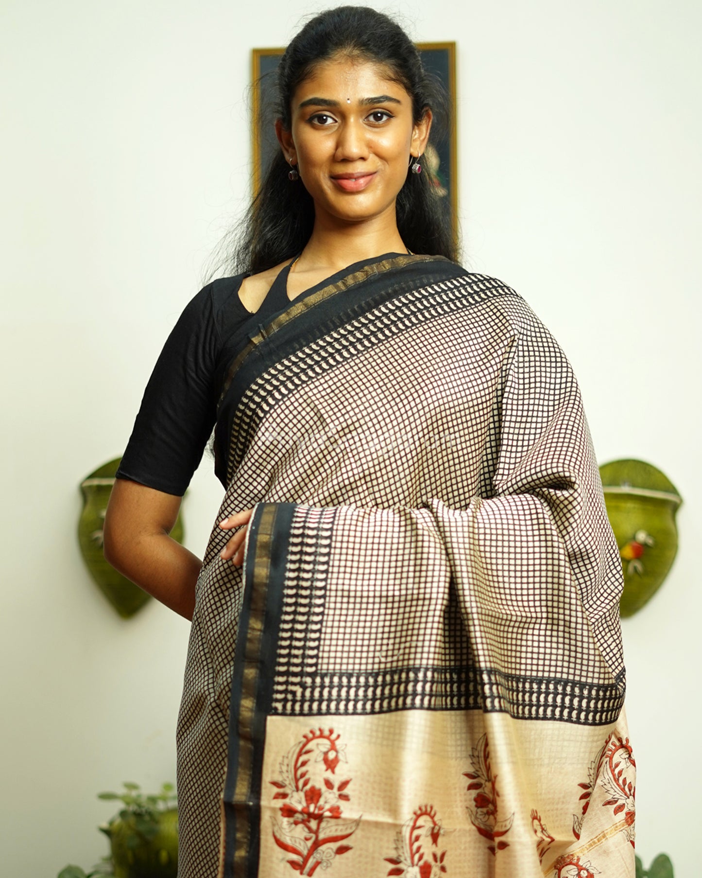 Black Maanga Motif Bagru Print Chanderi - PD360
