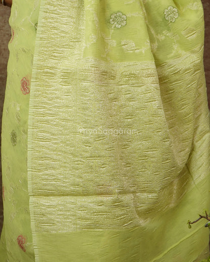 Green Floral Crush Tissue Silk - PD1437