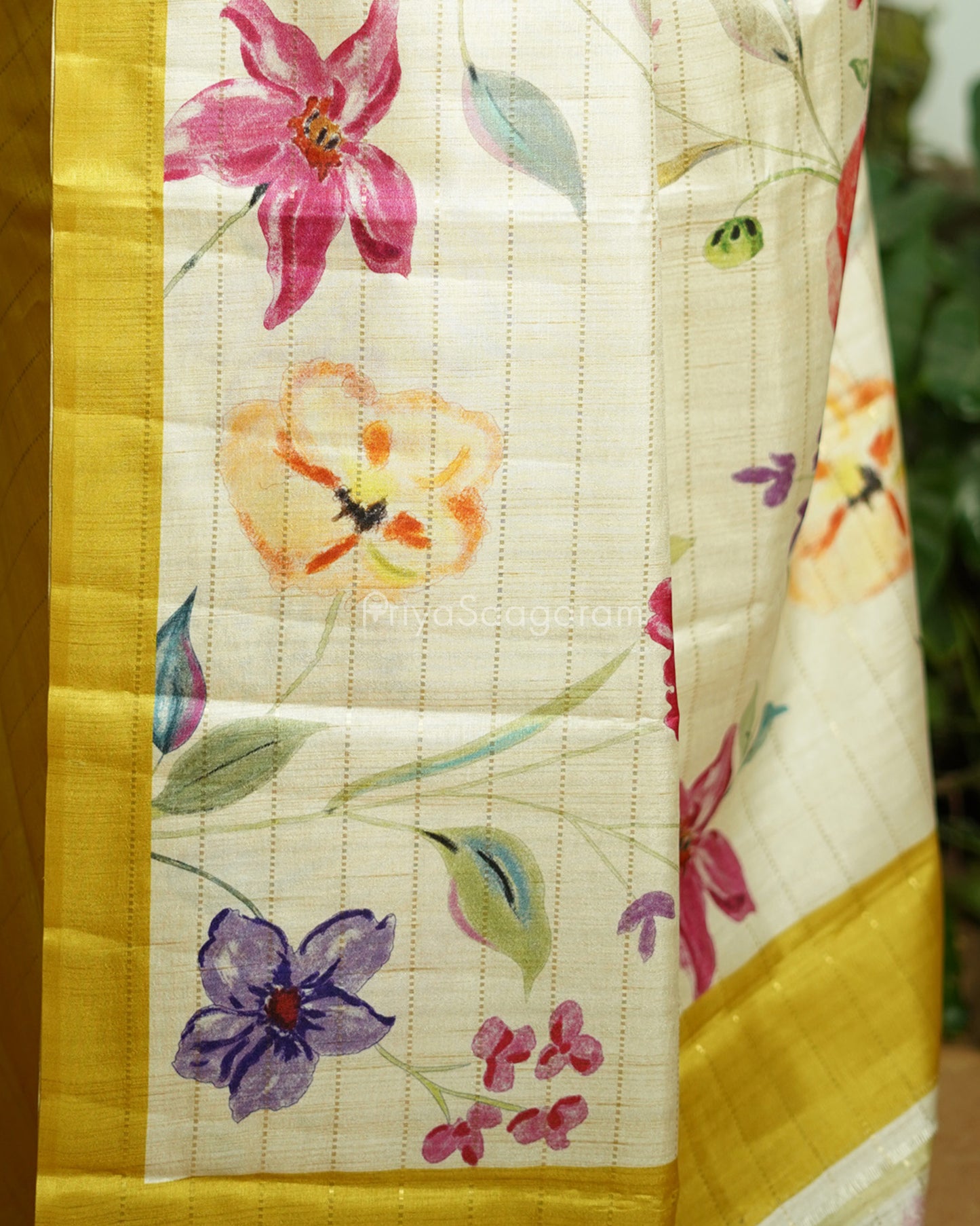 Yellow Floral Tussar - PD810