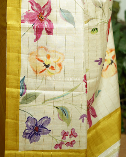 Yellow Floral Tussar - PD810