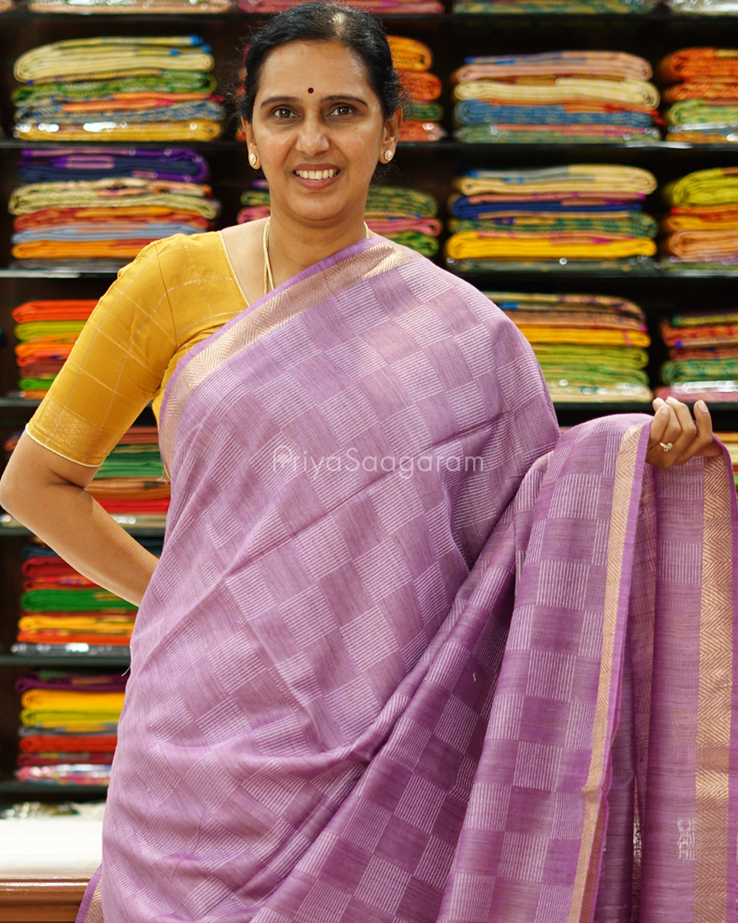 Purple Checked Tussar - PD1266