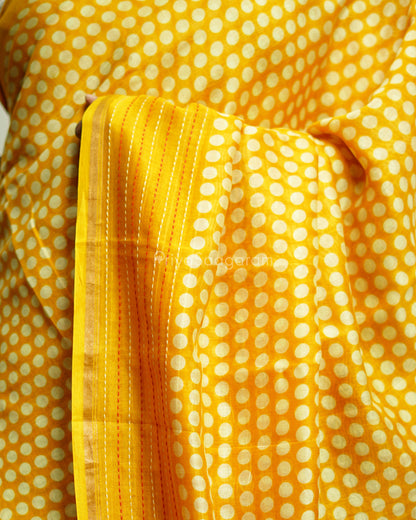 Yellow Embroidery Blockprint Chanderi - PC3360