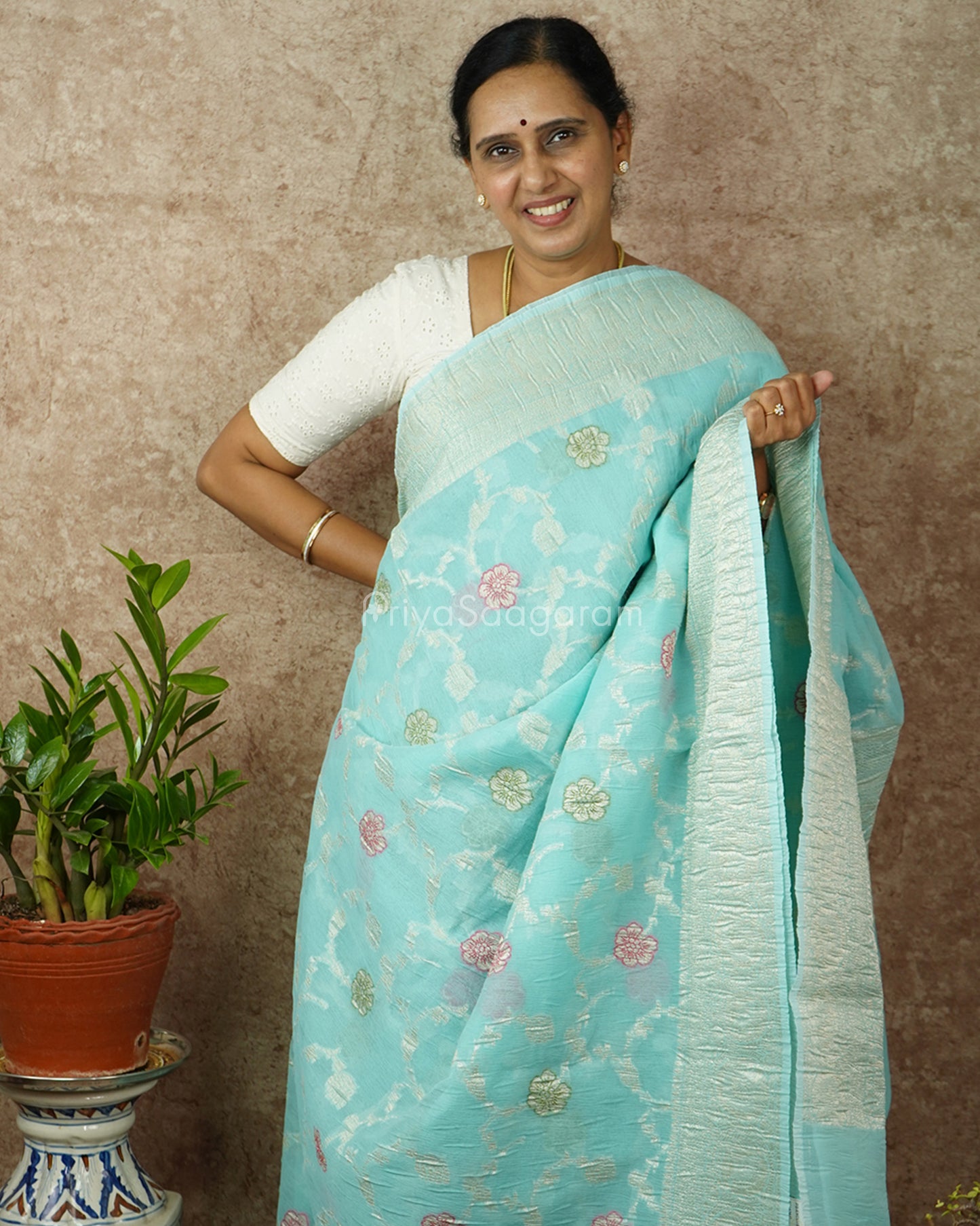 Blue Floral Crush Tissue Silk - PD1439
