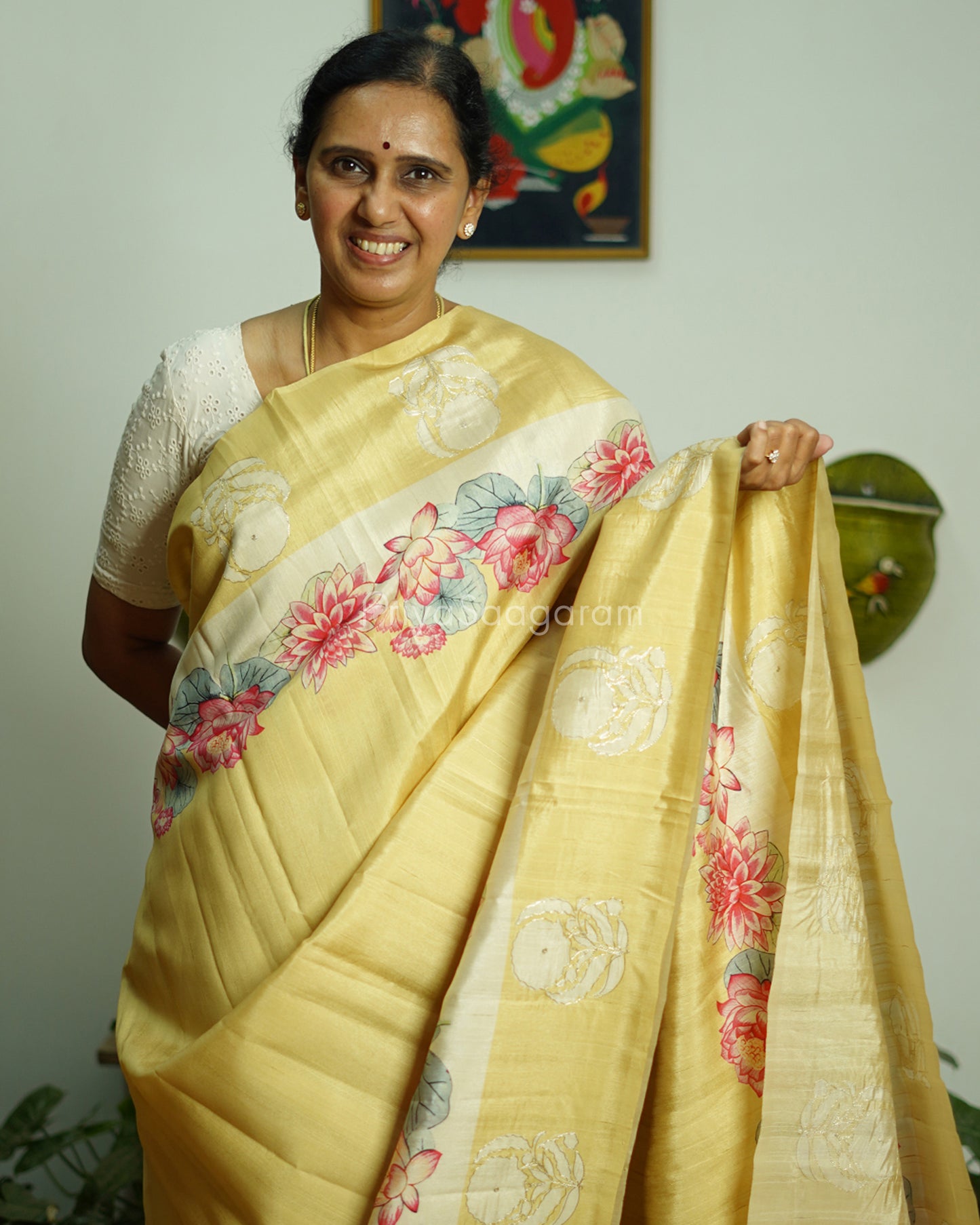 Yellow Floral Embroidery Tussar - PD807