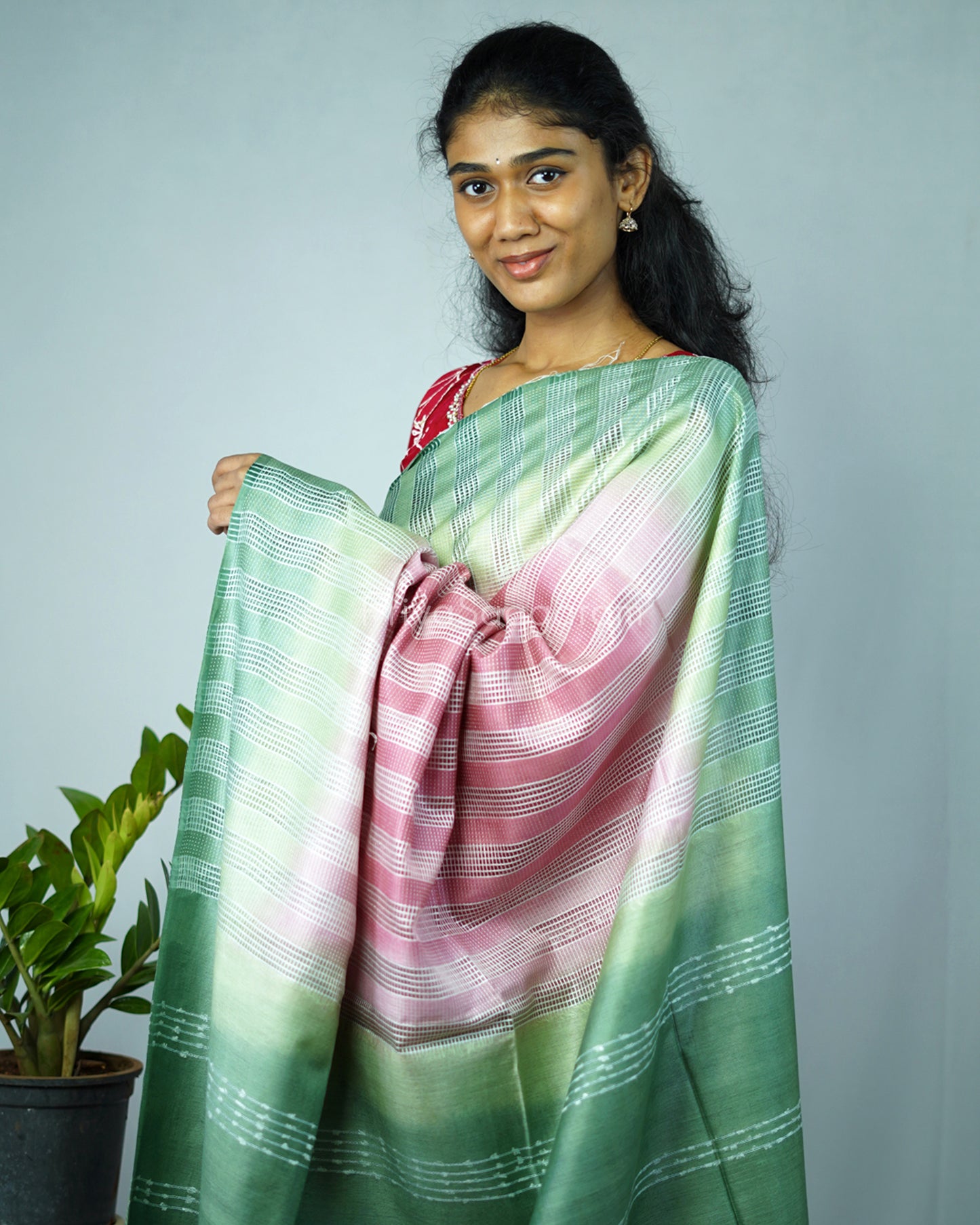 Grape Violet and Leaf Green Embroidery Tussar - PD1296