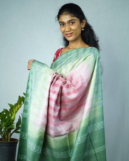 Grape Violet and Leaf Green Embroidery Tussar - PD1296