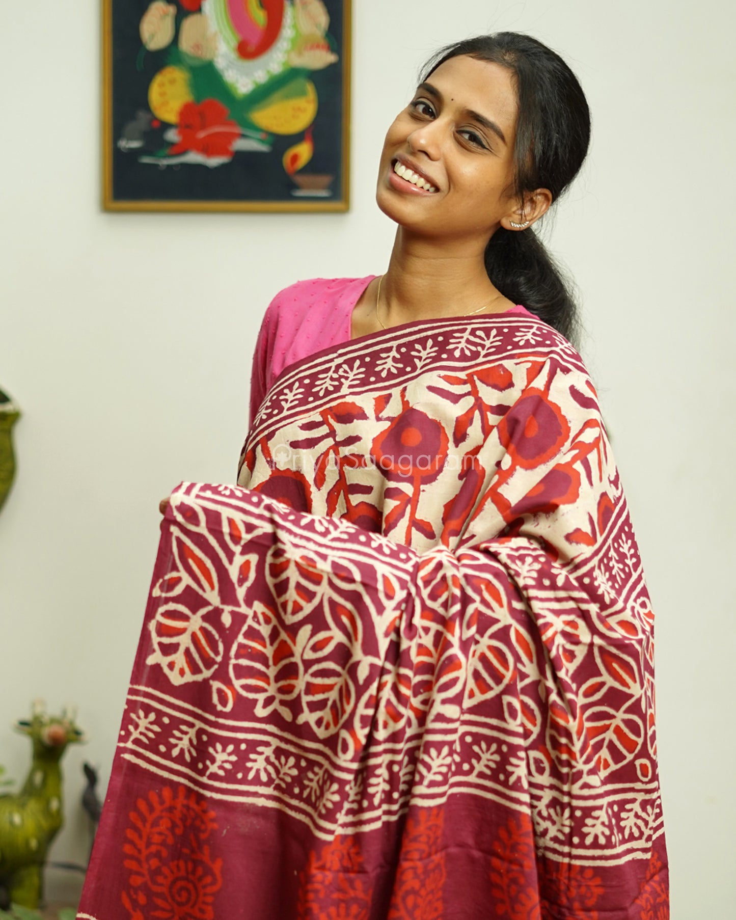 Maroon Floral Blockprint Pure Cotton - PD305