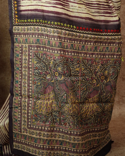 Cream Purple Embroidery Chanderi - PD714