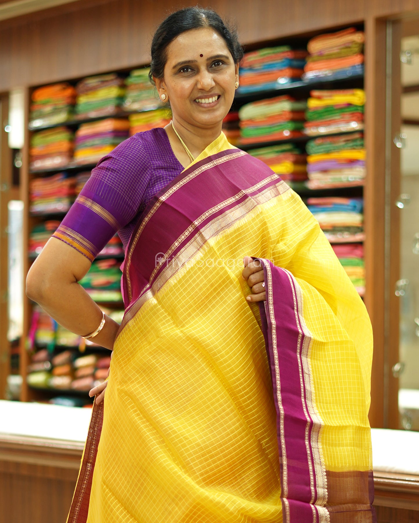 Traditional Yellow Purple Kora Silk - PD1057
