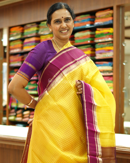 Traditional Yellow Purple Kora Silk - PD1057