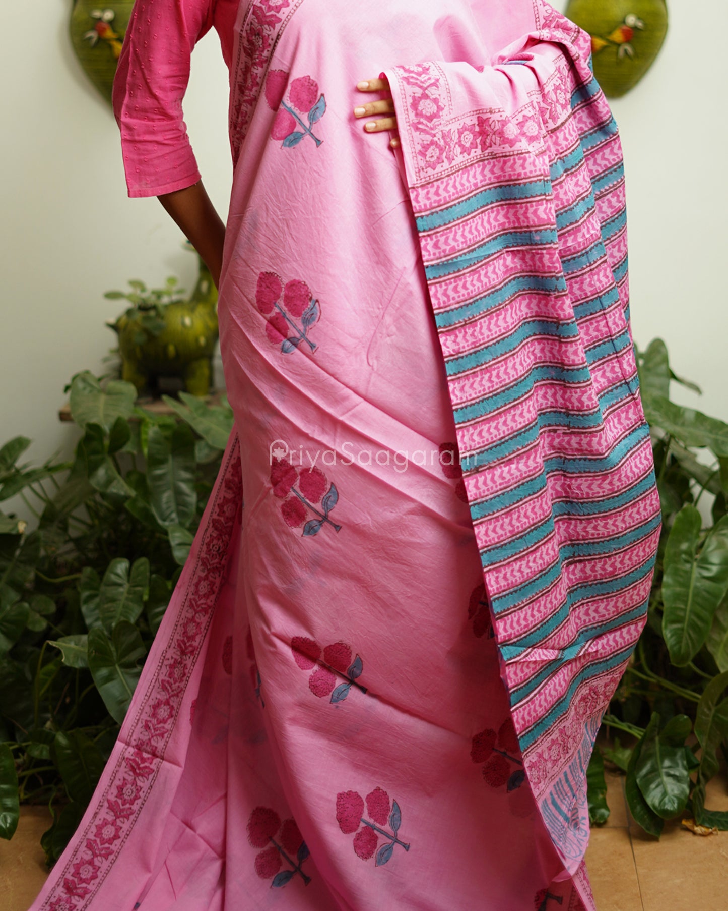 Taffy Pink Blockprint Pure Cotton - PD380