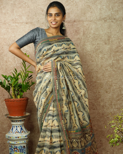 Modern Grey Embroidery Chanderi - PD715