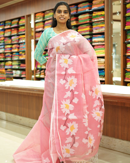 Baby Pink Jamdani Muslin Organza - PD252