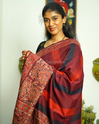 Shaded Maroon Bagru Print Chanderi - PD362