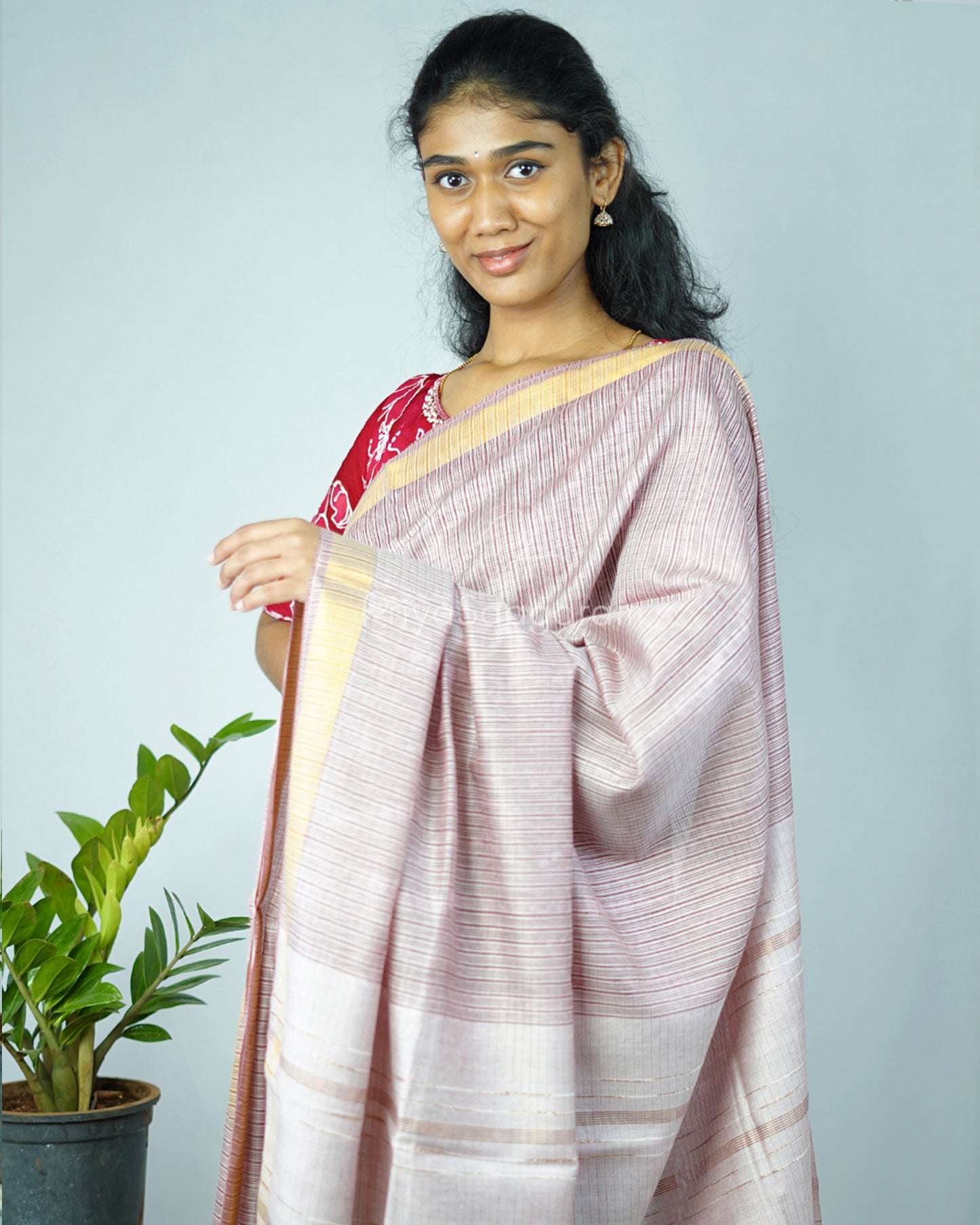 Light Pink Zari Tussar - PD1134