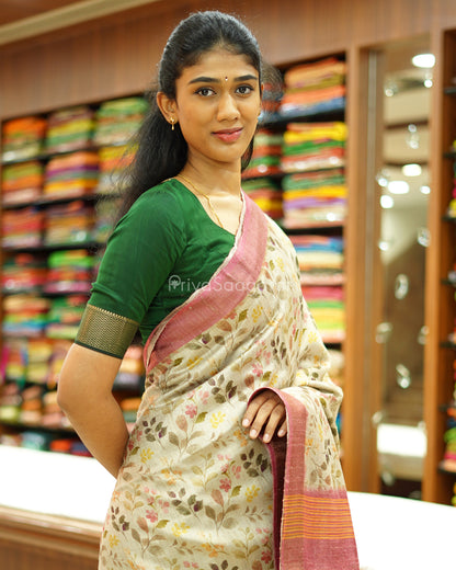 Classic Floral Contrast Tussar - PD514