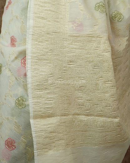 White Floral Crush Tissue Silk - PD1438