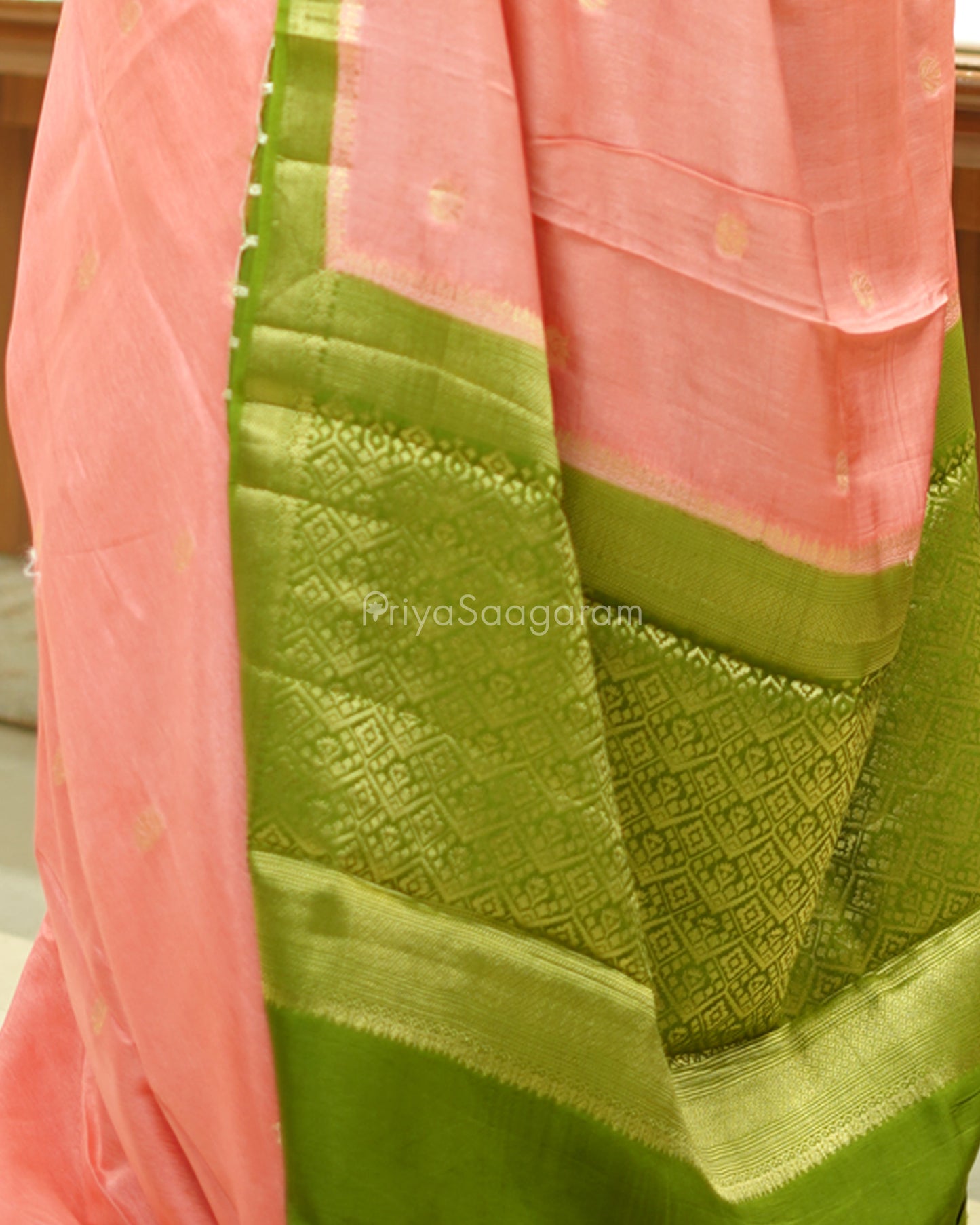 Pink and Green Chiniya Silk - PD784