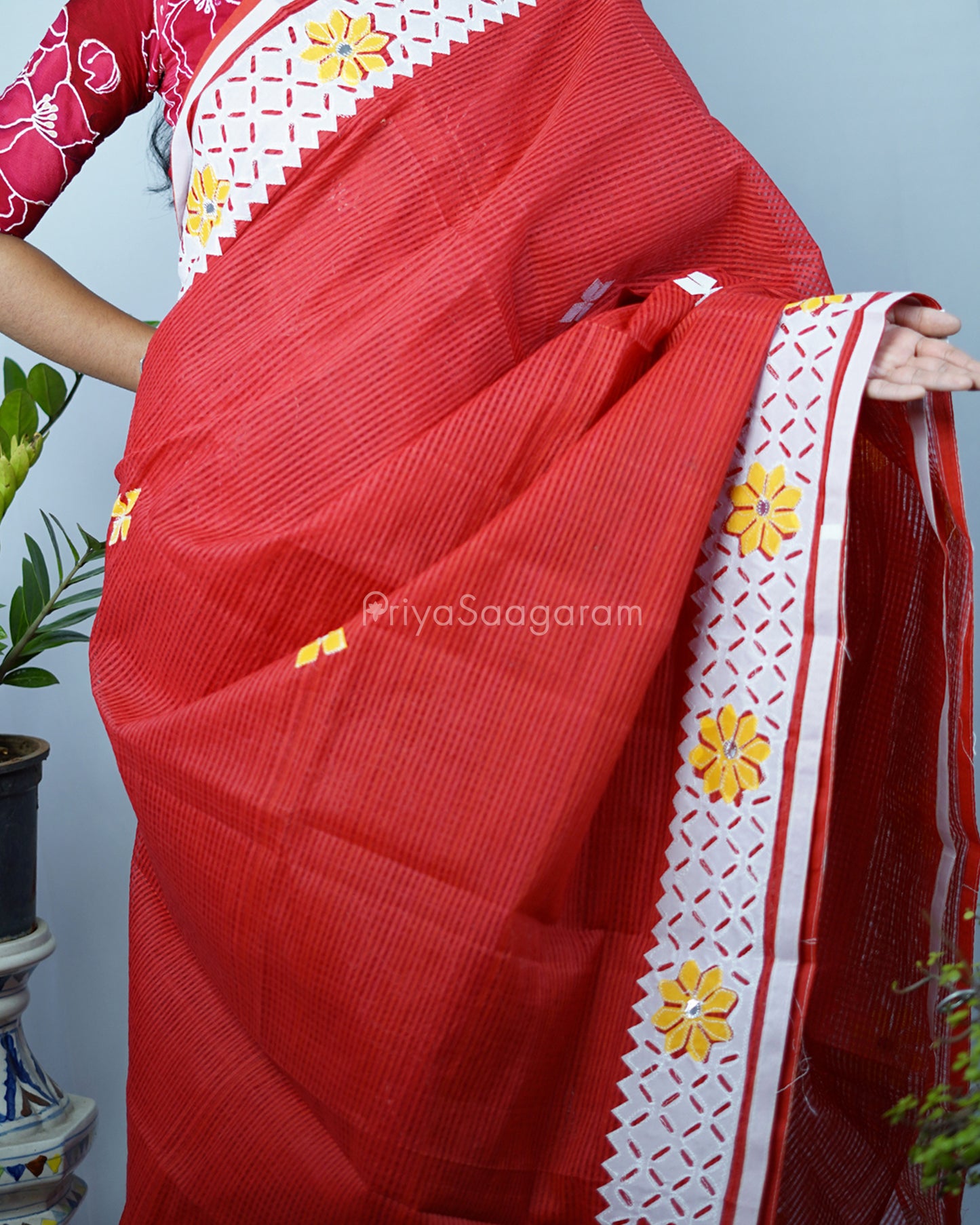 Classic Red Applique Cotton Kota - PD1421