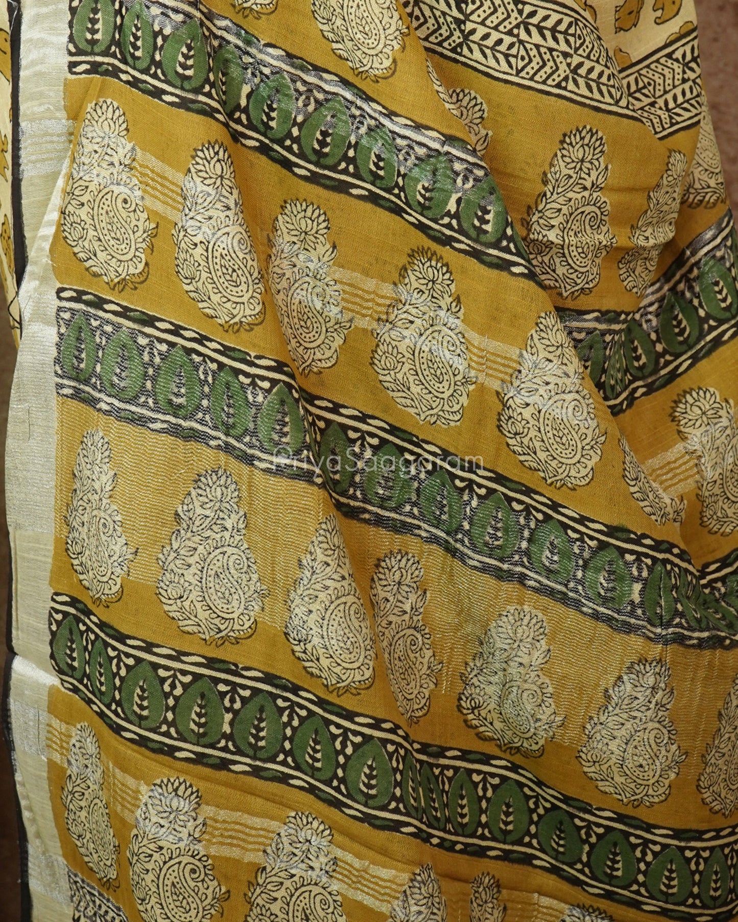 Mustard Elephant Blockprint Linen - PD275