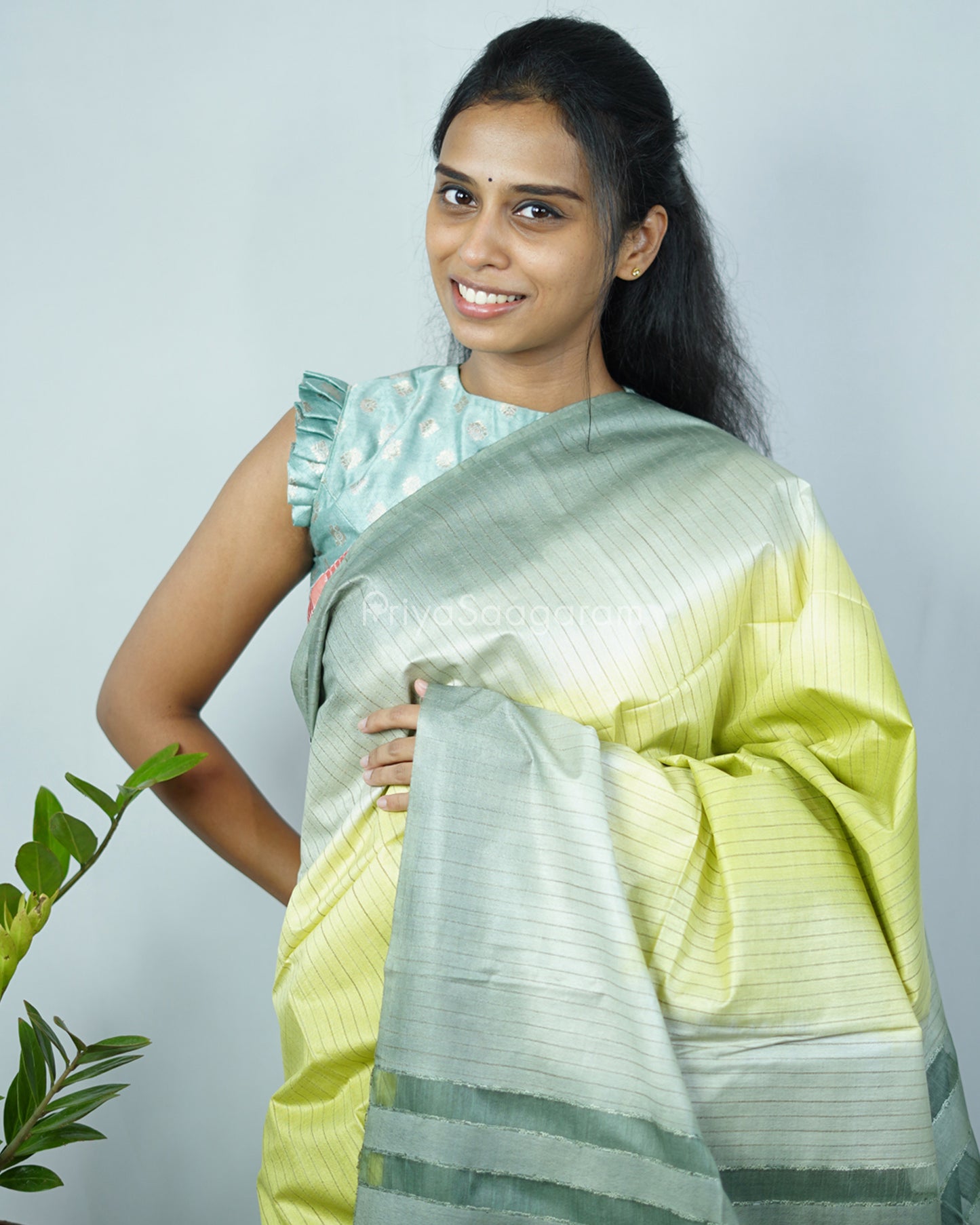 Green Shaded Tussar Organza - PD1220