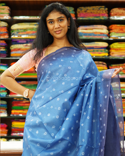 Light and Dark Blue Bandhini Tussar Organza - PD1195