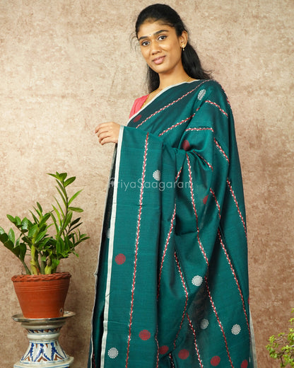 Dark Green Embroidery Pure Cotton - PD1177