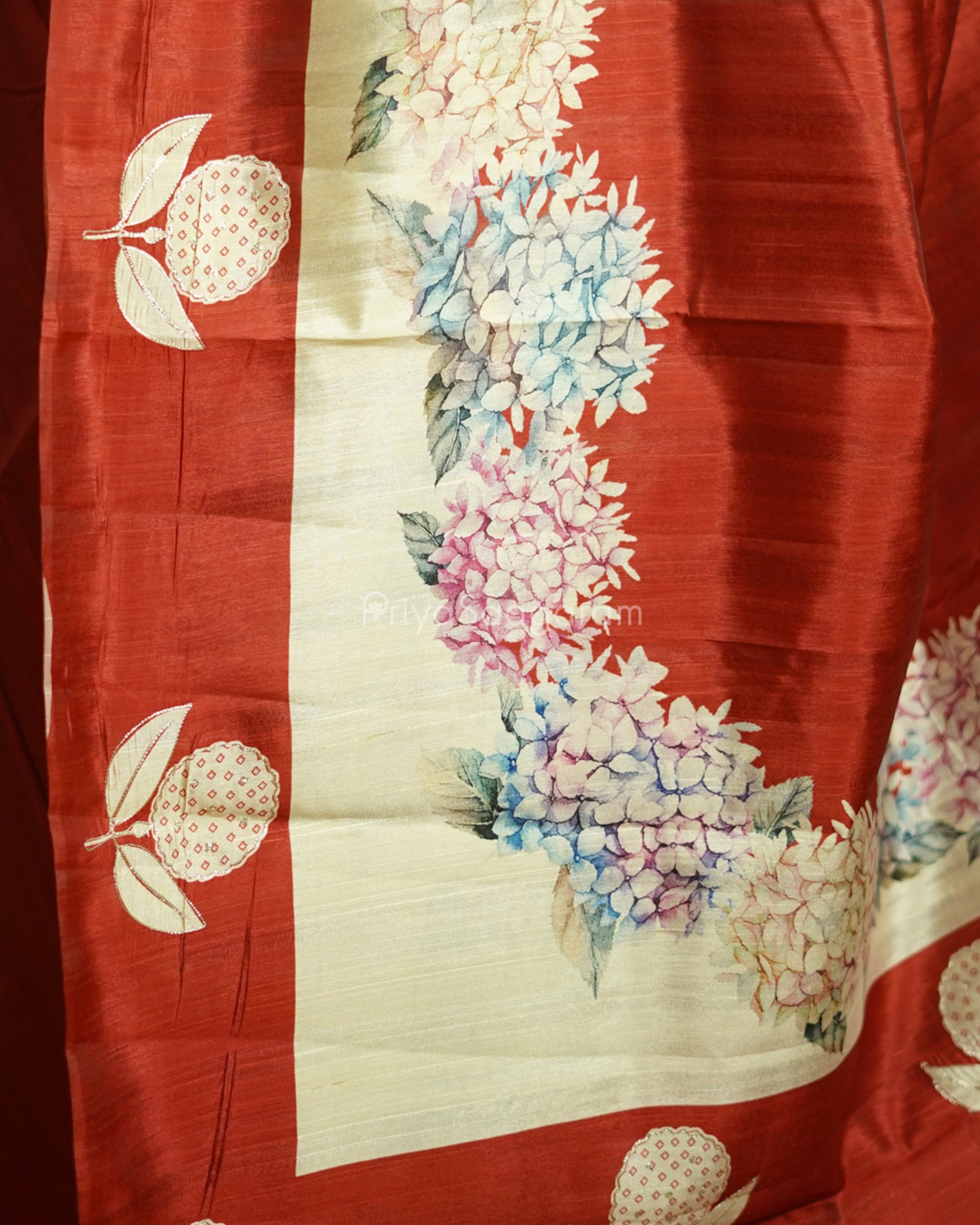 Red Floral Embroidery Tussar - PD808