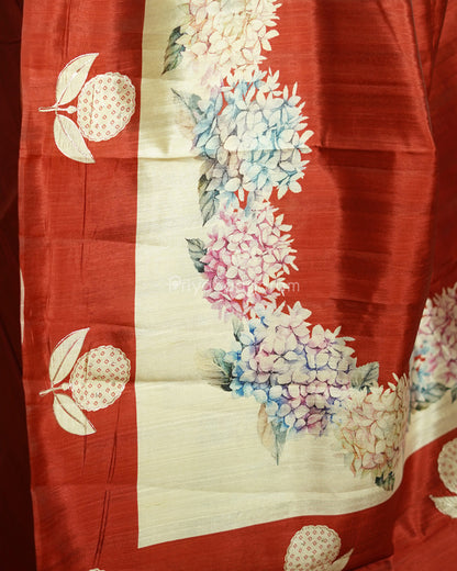 Red Floral Embroidery Tussar - PD808