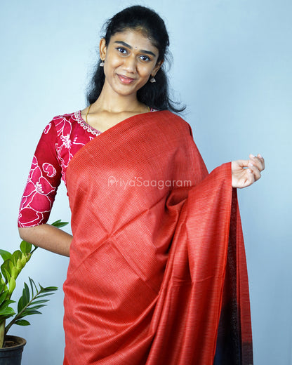 Chilli Red and Grey Contrast Tussar - PD1310