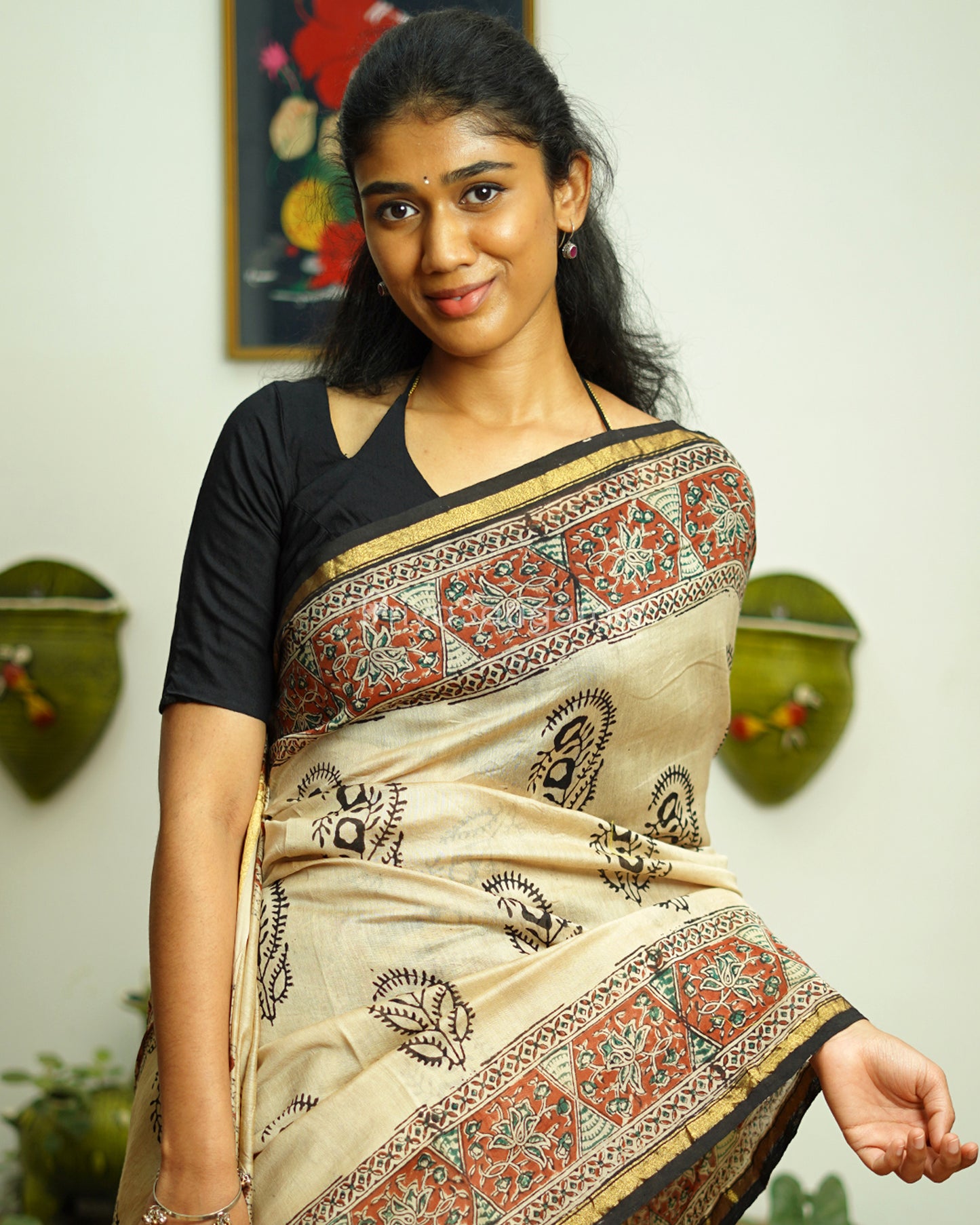 Classic Cream Bagru Print Chanderi - PD367