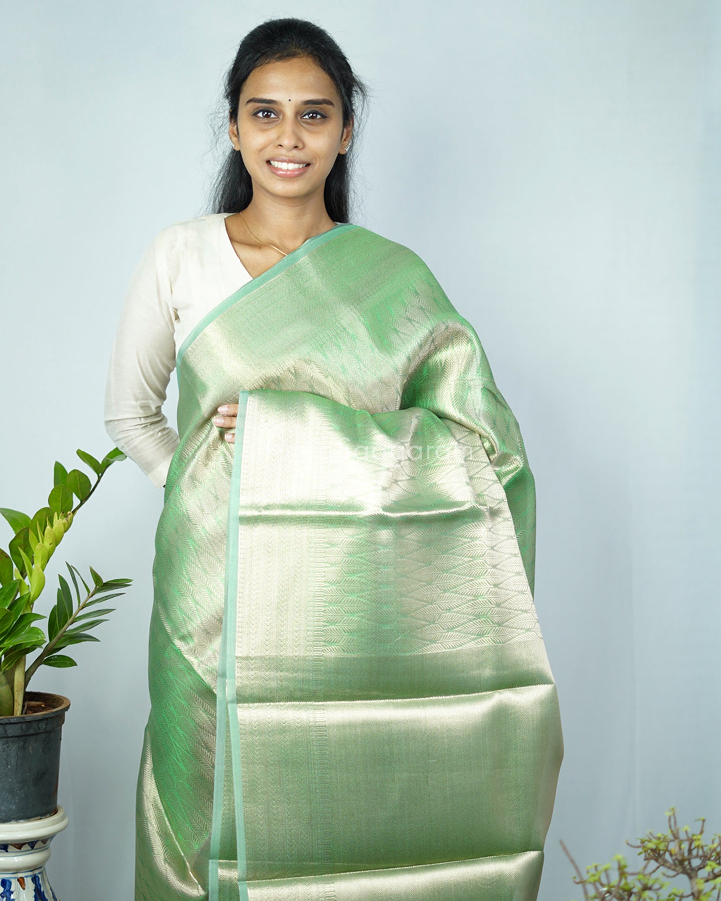 Golden Teal Kanchipuram Tissue Silk - N4803