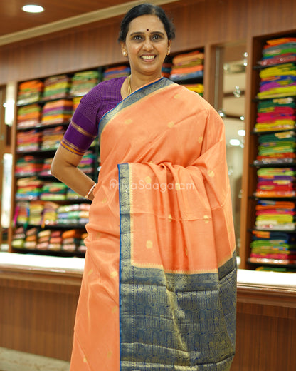 Peach and Blue Chiniya Silk - PD785