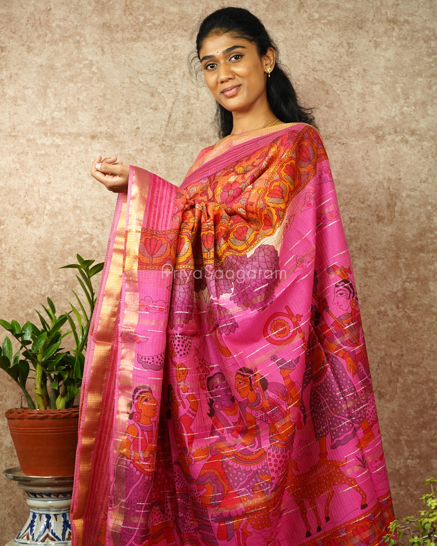 Pink Orange Kalamkari Cotton Kota - PD1406