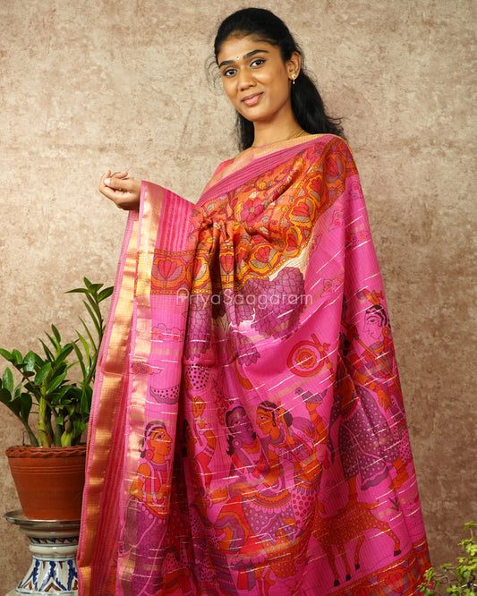 Pink Orange Kalamkari Cotton Kota - PD1406