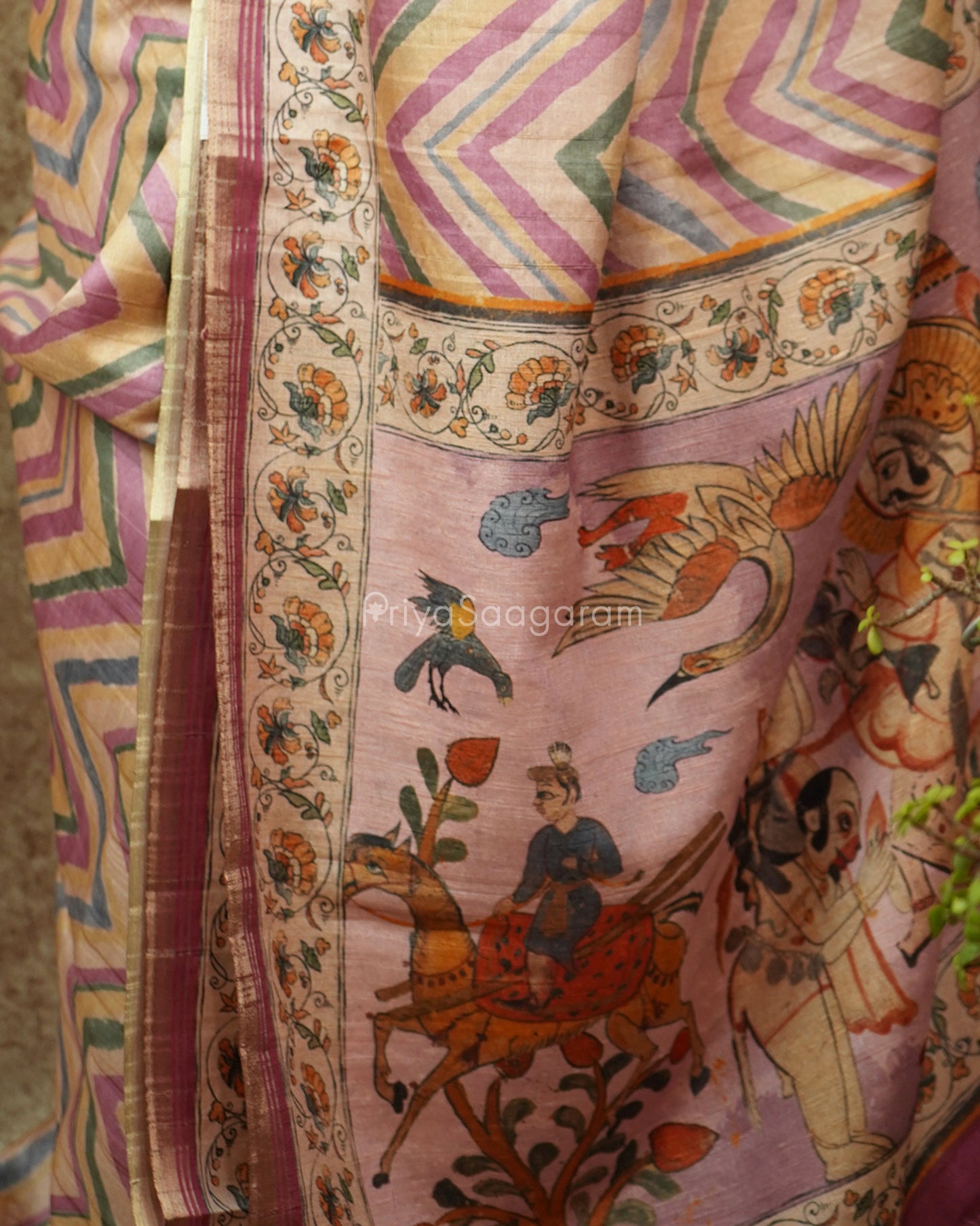 Multi-Color Geometric Striped Tussar - PD451