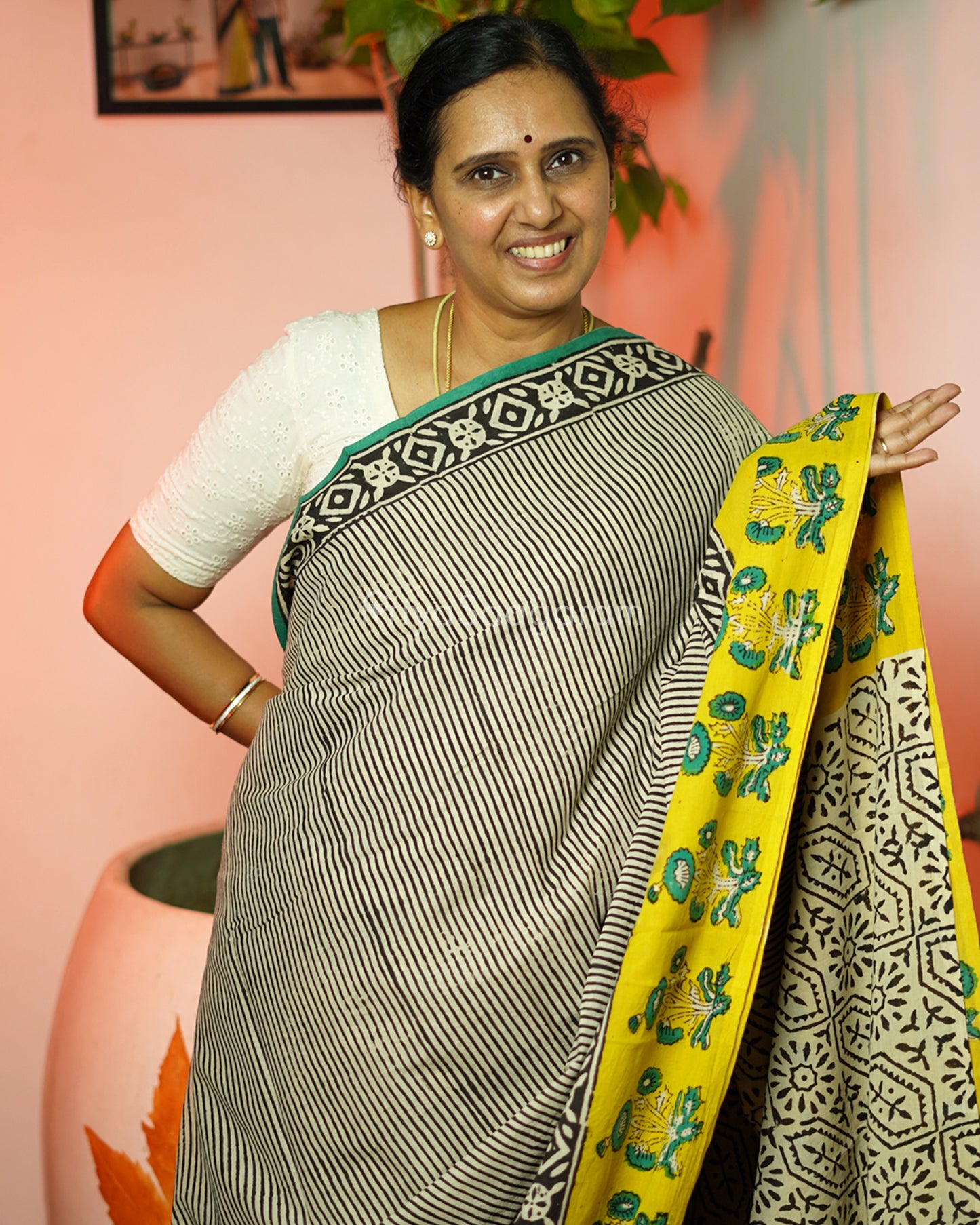 Black Striped Blockprint Pure Cotton - PD373