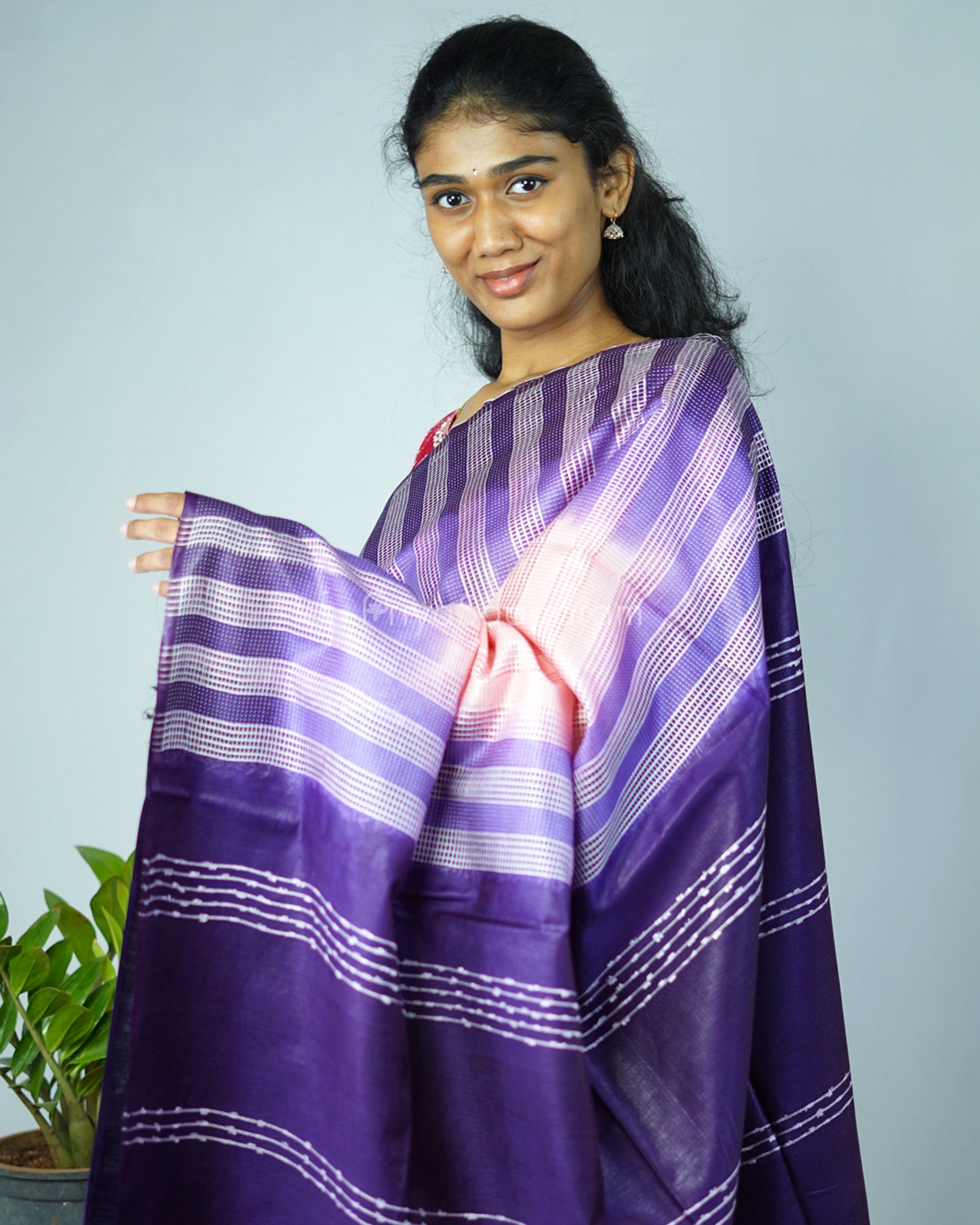 Purple and Pink Embroidery Tussar - PD1294