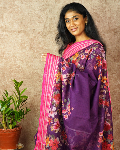 Purple Pink Silk Cotton Kota - PD831