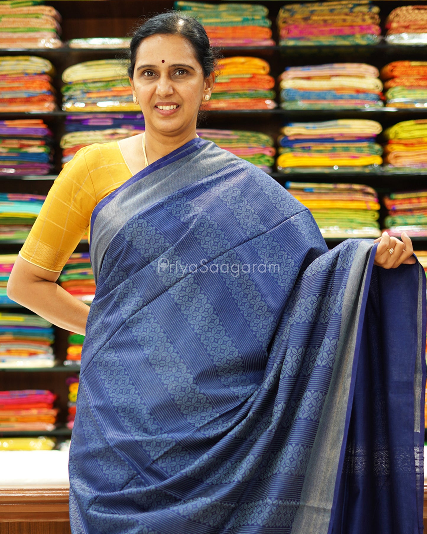 Navy Blue Print Tussar - PD1329