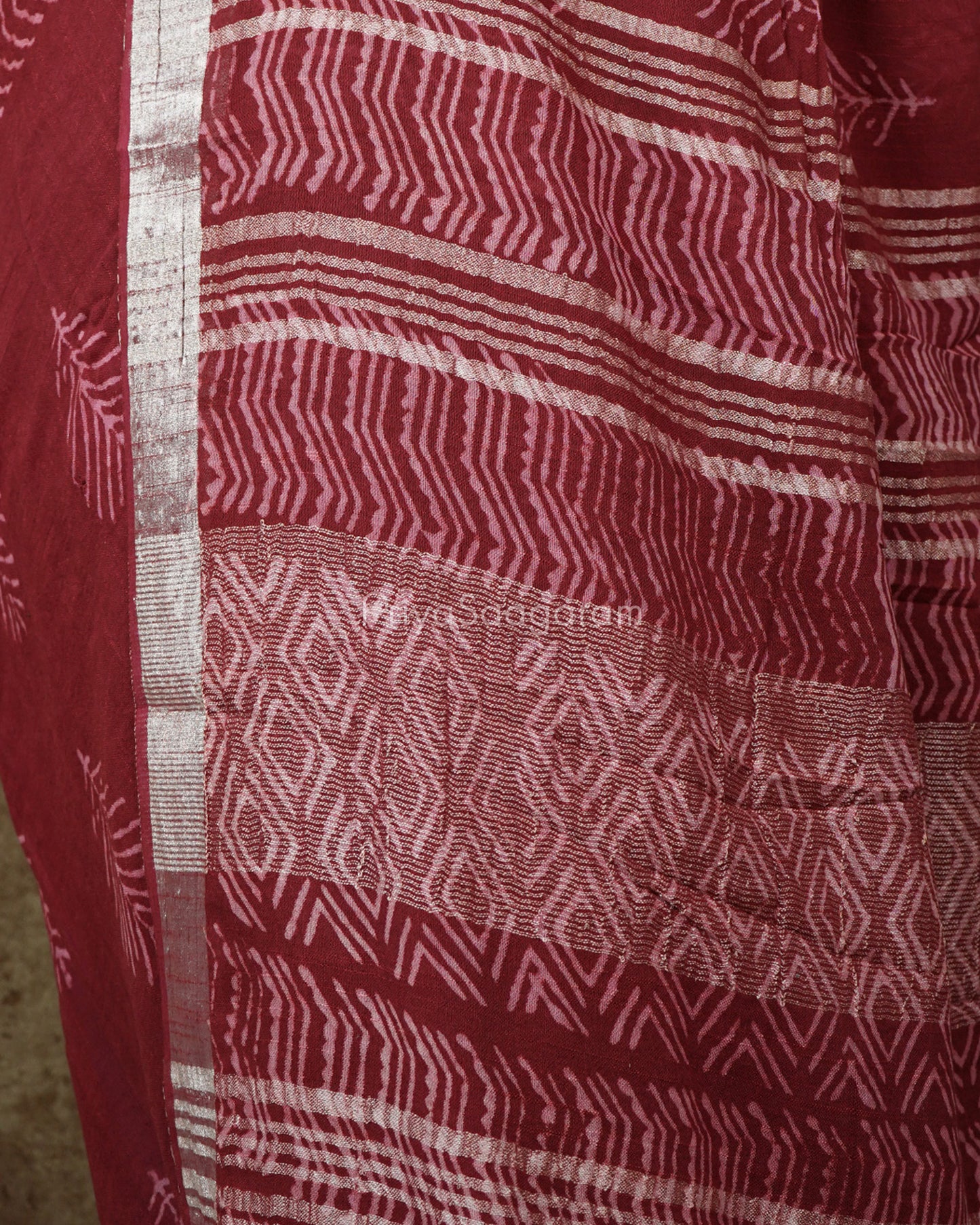 Maroon Blockprint Linen - PD274