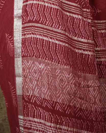Maroon Blockprint Linen - PD274