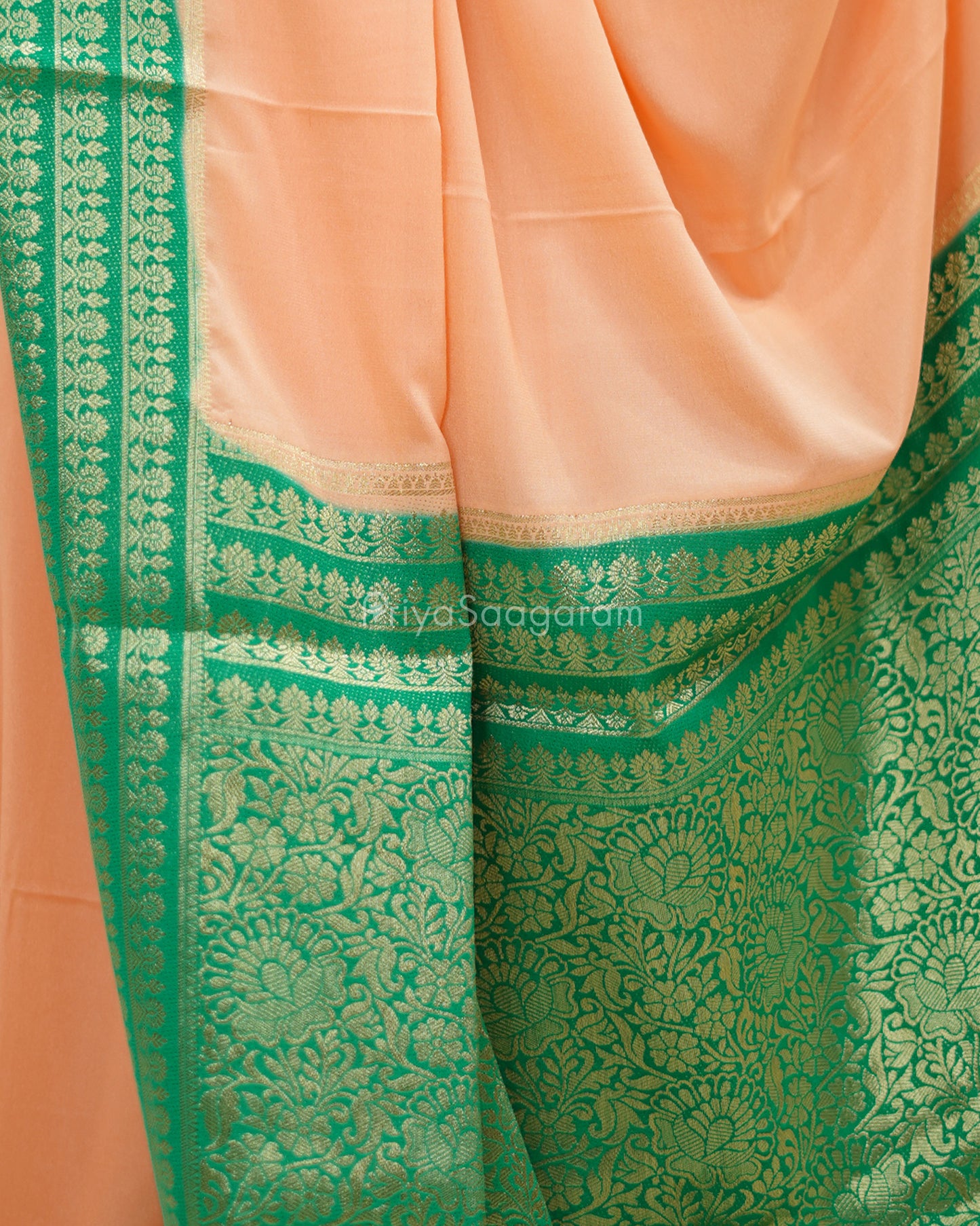 Peach and Green Mysore Silk - PD482